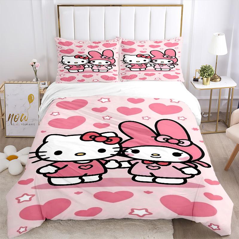 Hello Kitty Melody Friendship Print 3Pcs Bedding Setduvet Cover With 2 Bedropillowcase Home Birthday Gift