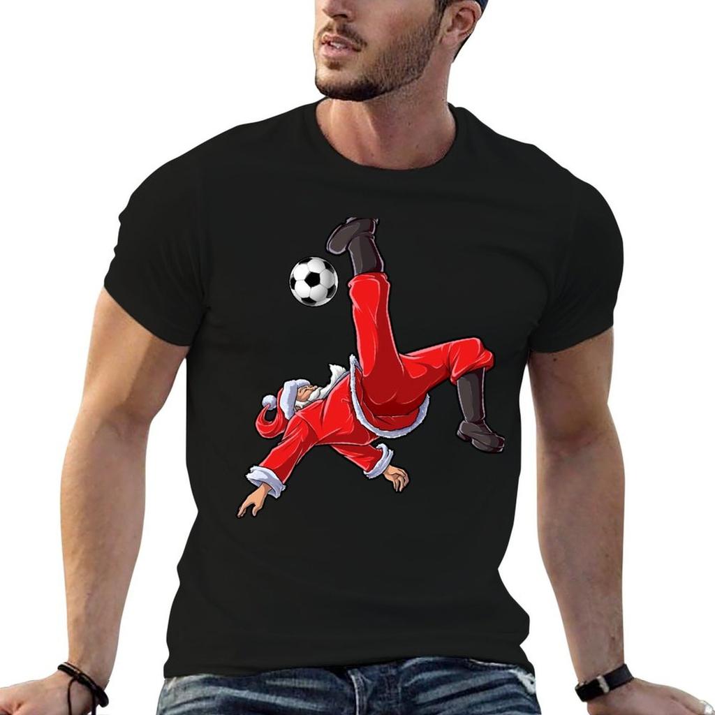 Santa Soccer Shirt Bicycle Kick Santa Claus Funny Xmas Sport Gifts Tshirt Stretch Fabric Comfort Tshirt