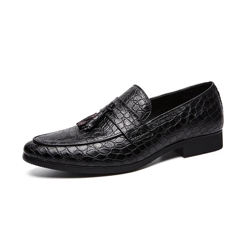 Braided Pattern Genuine Leather Shoes Men Slip-on Casual Loafers Men's Business Shoes Man Formal Dress Shoes for Men