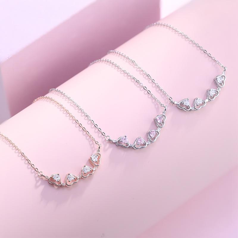 S999 Foot Silver Heartbeat Four-leaf Clover Necklace Women's Magnetic Clavicle Chain Light Luxury Niche Design Birthday Gift for Girlfriend