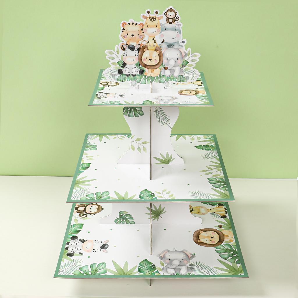 Jungle Animal Square Cake Stand Wild One Birthday Party Decor Kids Favors Gift Dessert Holder Jungle Safari Baby Shower Supplies