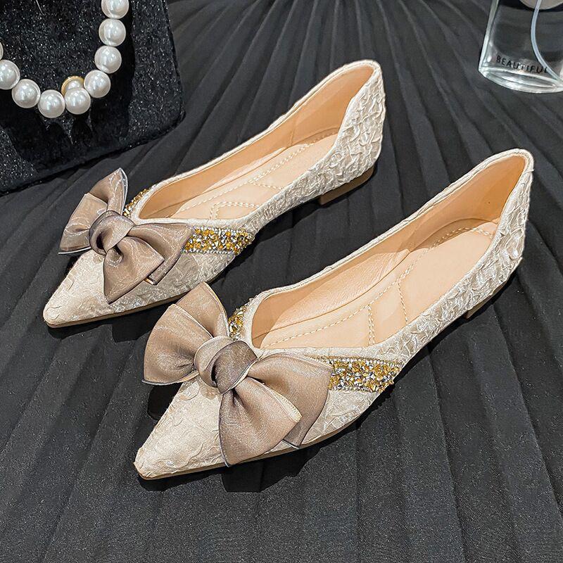 Pointed Toe Sequins With Bow Women's Flat Shoes High Quality Fashion Comfortable and Elegant 2025 Summer Dress Ladies Footwear