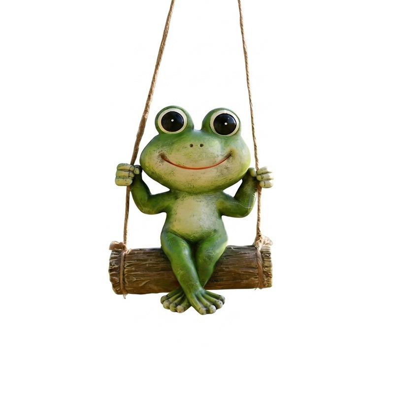 Schwingendes Baumstamm-Frosch Harz Hängendes Ornament Große Augen Cartoon Frosch Baum Hängende Statue Hof Terrasse Garten Mikro-Landschaft Dekoration