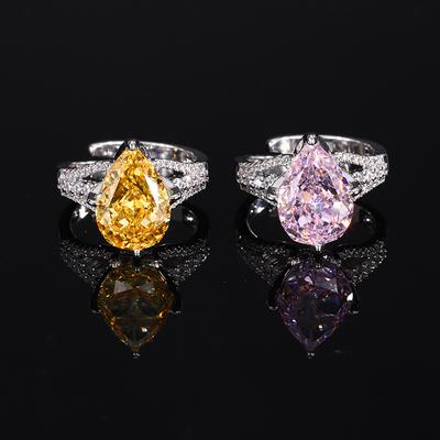 Bijoux Fond Cuivre Plaqué Or Diamant Haute Carbone Coupe Fleur de Glace Goutte d'Eau Cuivre Incrusté Tempérament Bague Simple Femme 10 * 14