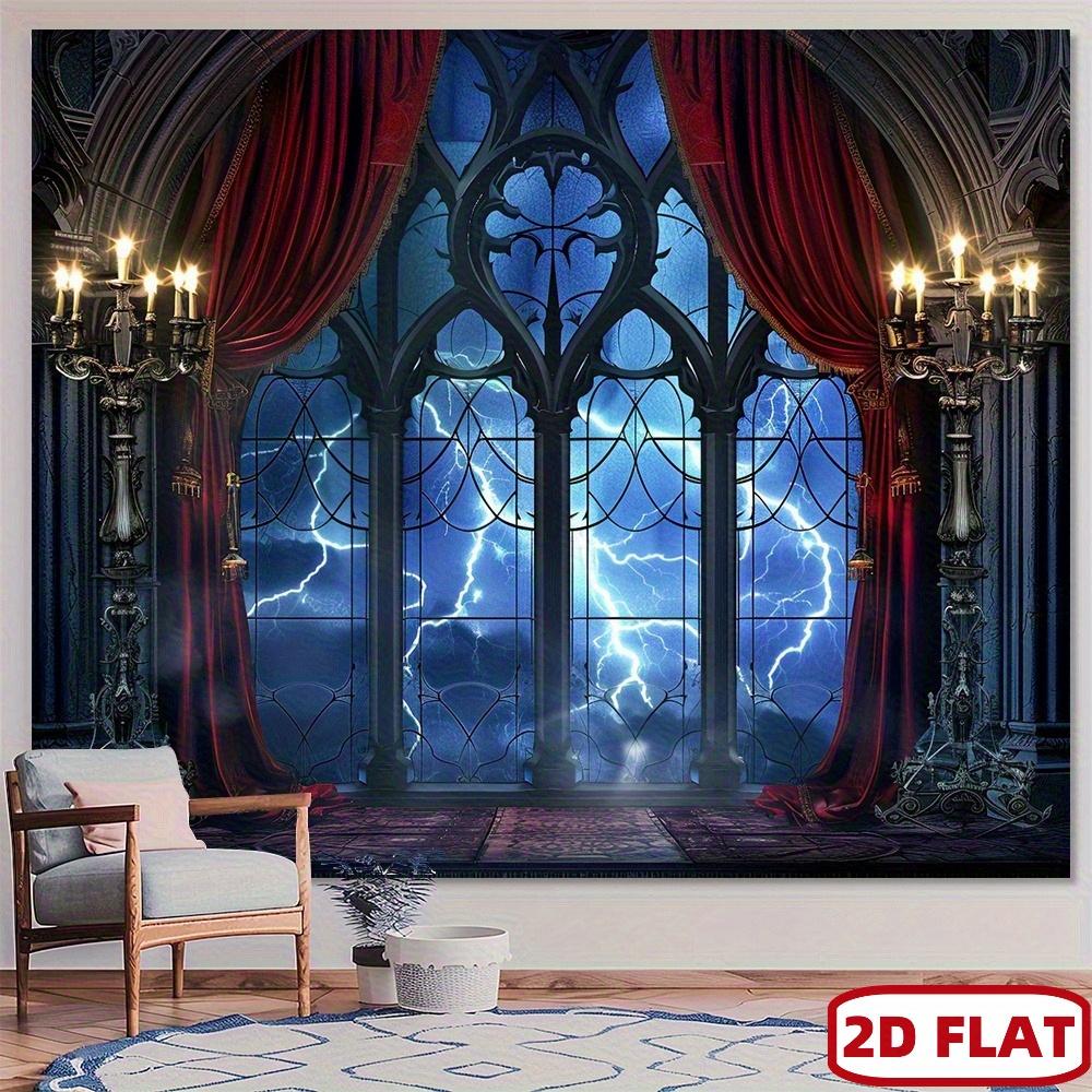 2D planar gothic-style vampire medieval castle moon bat background fabric - Halloween party decorationzyc