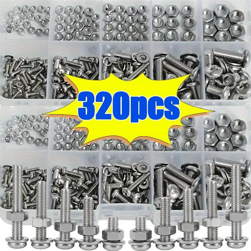 Hex Nuts and Bolt Set - 320 Pieces Durable M2 - M5 Metric Size Universal Hardware Kit for DIY Projects and Repairs