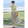 Xinfayu Elegant Slim-Fit Linen Knit Top & Flowy Skirt Set