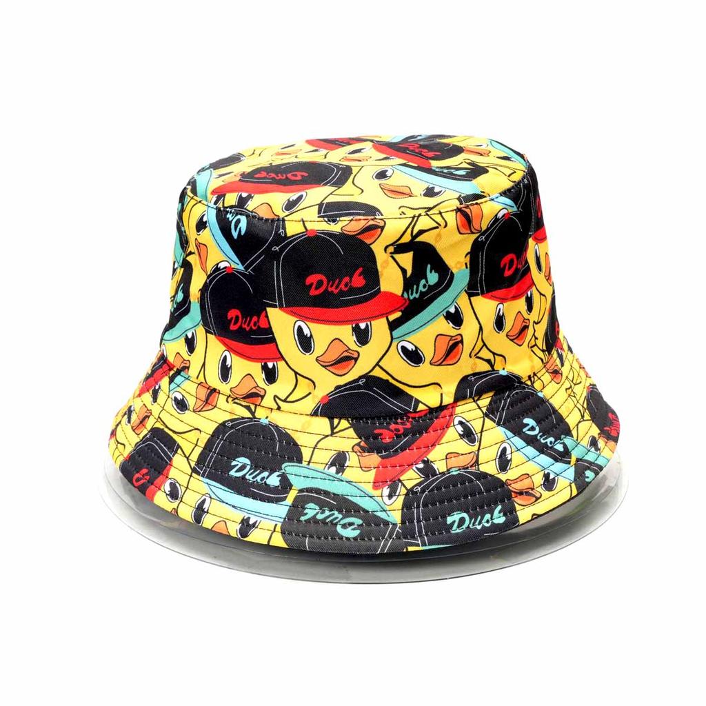 1PC Fashionable Full-Print Duck Casual Bucket Hat Cartoon Print Pattern Bucket Hat Reversible Foldable Lightweight Flat-Top Hat