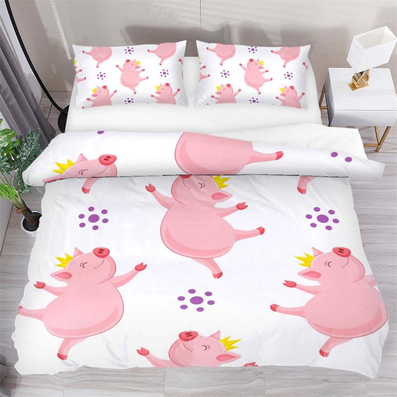 Cartoon Lovely Pig Duvet Cover Set Kawaii Animal Bedding Set King Microfiber Farmhouse Wildlife Theme Comforter Cover Pillowcase