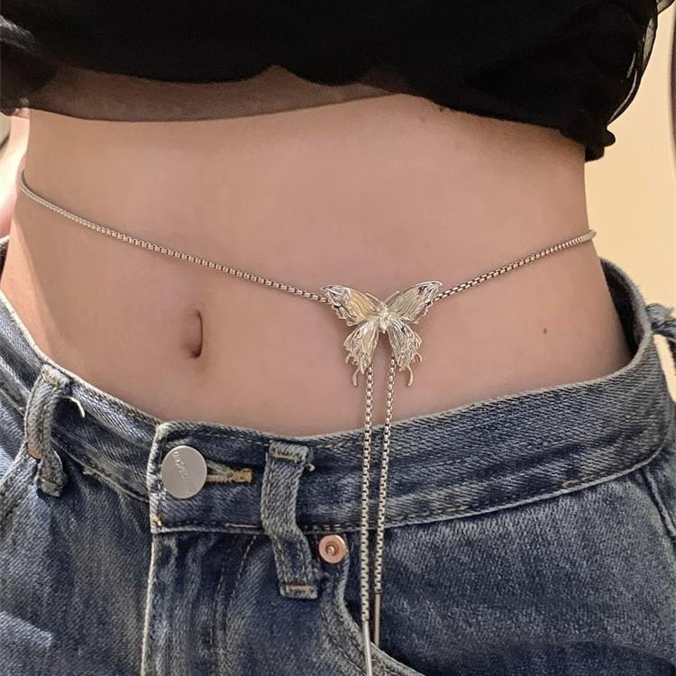 Butterfly Necklace Adjustable Pull Out Waist Chain Light Luxury Small Chest Chain Advanced Sense Choker Spice Collarbone Chain Women Accessories
