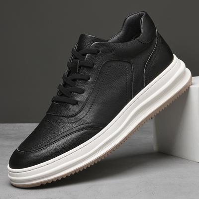 Marque de créateur Chaussures blanches minimalistes Chaussures décontractées en cuir véritable pour hommes Chaussures de sport d'extérieur à semelles épaisses pour hommes Style à lacets