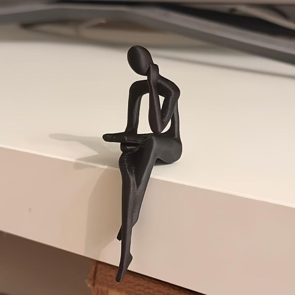 Minimalist Edge Sitter Character Sculpture Plastic Tabletop Human Decor Home Office