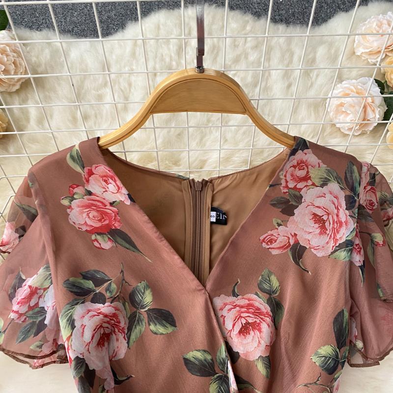 Chic Drawstring Bodycon Short Sleeve Vneck Dress Wrap Dresse Fashion Vestidos Women Vintage Spring and Autumn Trumpet Dress