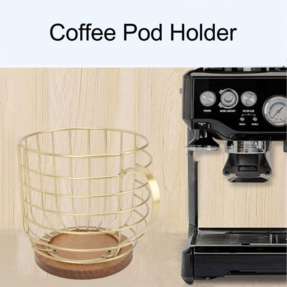 Large Capacity Coffee Pod Holder Solid Wood Base Mug Shape Mug Shape Coffee Pod Holder Wire Basket Anti-Slip Design