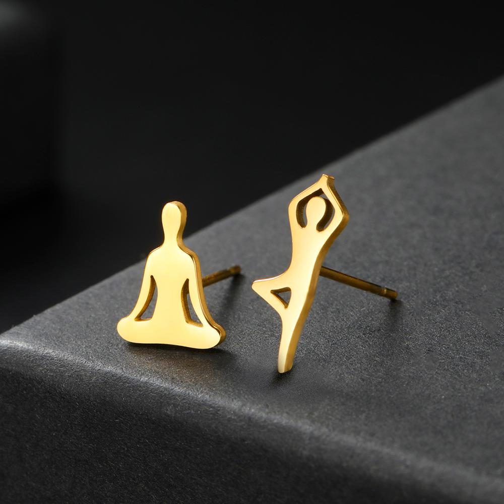 Cazador Mismatched Yoga Meditation Stud Earrings for Women Stainless Steel Asymmetric Piercing Earrings Jewelry Birthday Gift