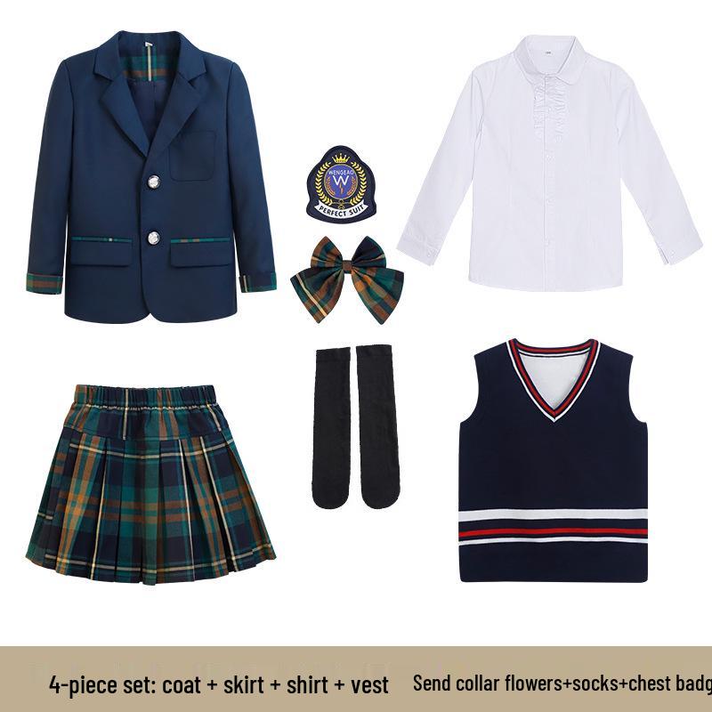 British Style Formal Plaid School Uniform Set for Girls