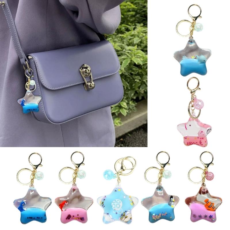 Kreatywne Pentagramy Olej Płynny Ruchomy Piasek Brelok Kreskówkowe Zwierzęta Pływająca Zawieszka na Klucze do Samochodu Ręcznie Robiony Wisiorek do Torby