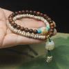 Black Rosewood 6mm & Star Moon Bodhi Double Layer Bracelet with Cat Pendant, Forest Style Jewelry for Women