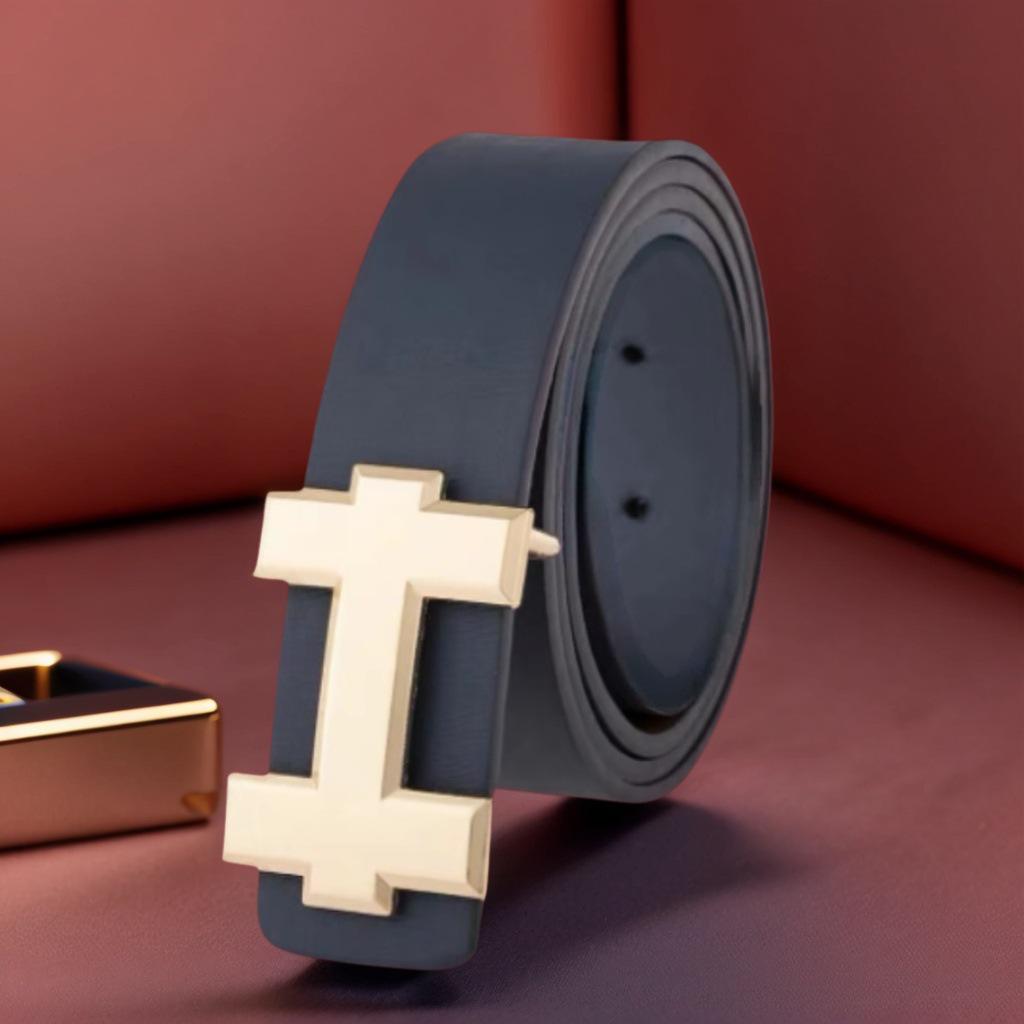 Alloy T-Bar Buckle Men's Leather Belt - Korean Minimalist Fashion