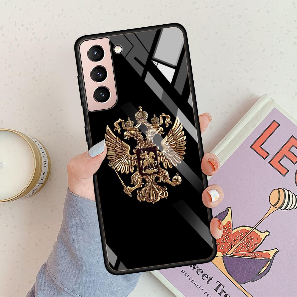 

Чехол со стеклянной поверхностью для Samsung Galaxy S20 FE S21 S10 S9 Plus S8 Note 20 Ultra 10 9, чехол для телефона, чехол для телефона с гербом России и российского флага Samsung S10 Plus