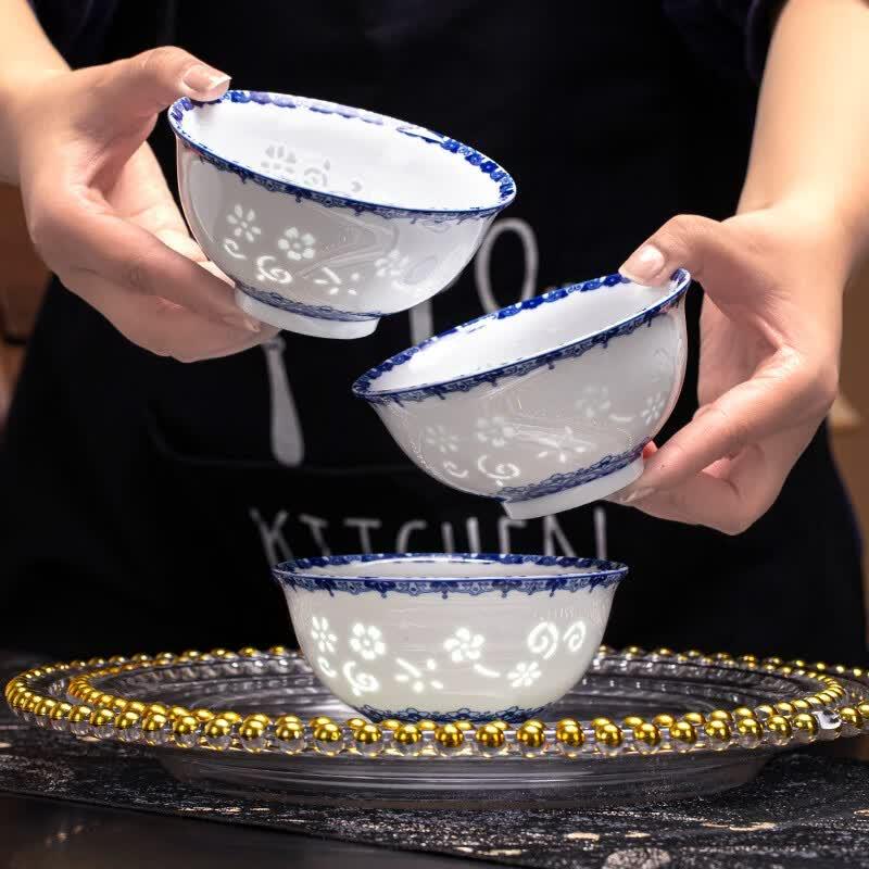 Ao Wei Jingdezhen Blue & White Linglong Ceramic Bowl