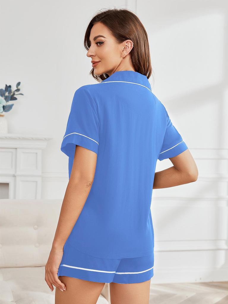 Dam Sommar Pyjamas Set: Kortärmad enfärgad hemmashorts