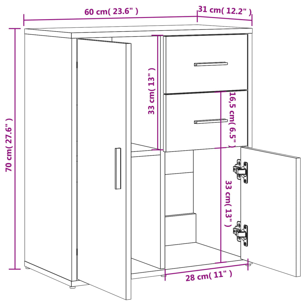Sideboards 2 Pcs Smoked Oak 60 X 31 X 70 Cm Particleboard