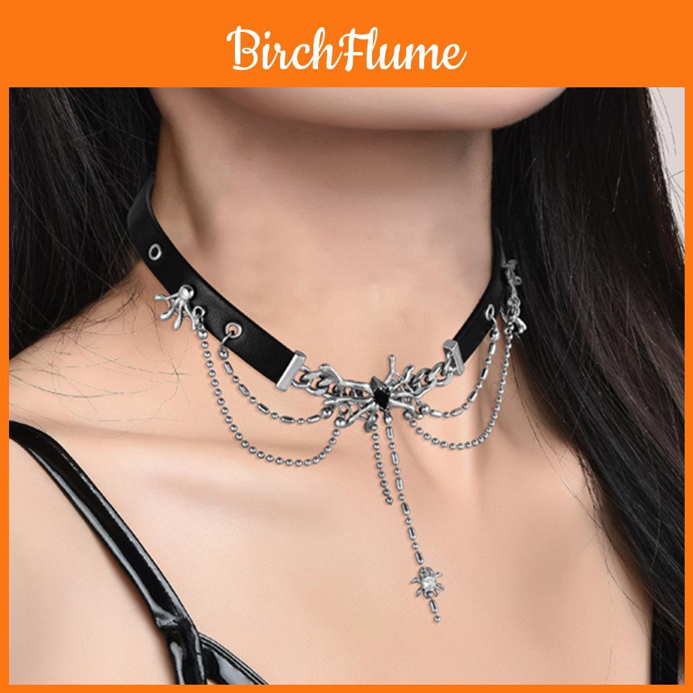 Collana Girocollo con Ragnatela Velenosa e Nappe Stile Dark Accessorio Punk per Ragazza Moda Alternativa