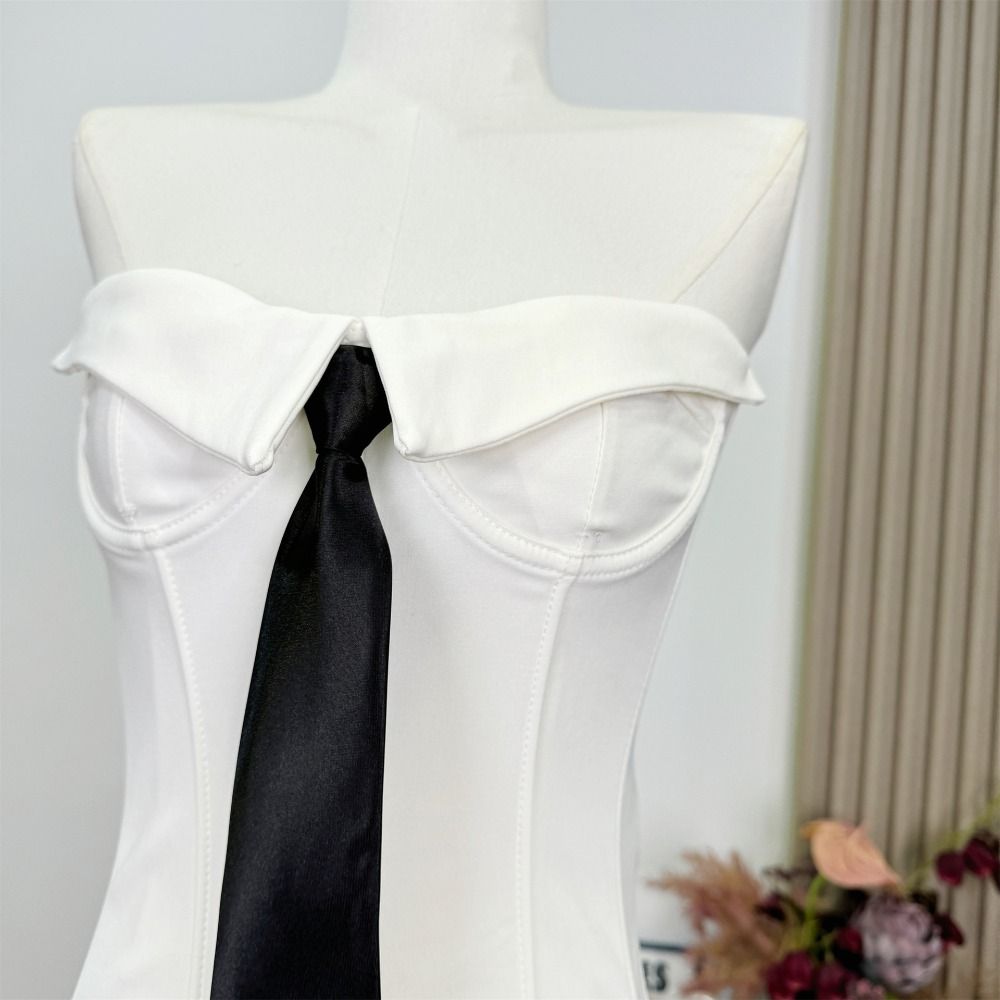 Slim Fit Women Corset Necktie Crop Tube Tops Elegant Strapless Sliming Vest  Spring Summer