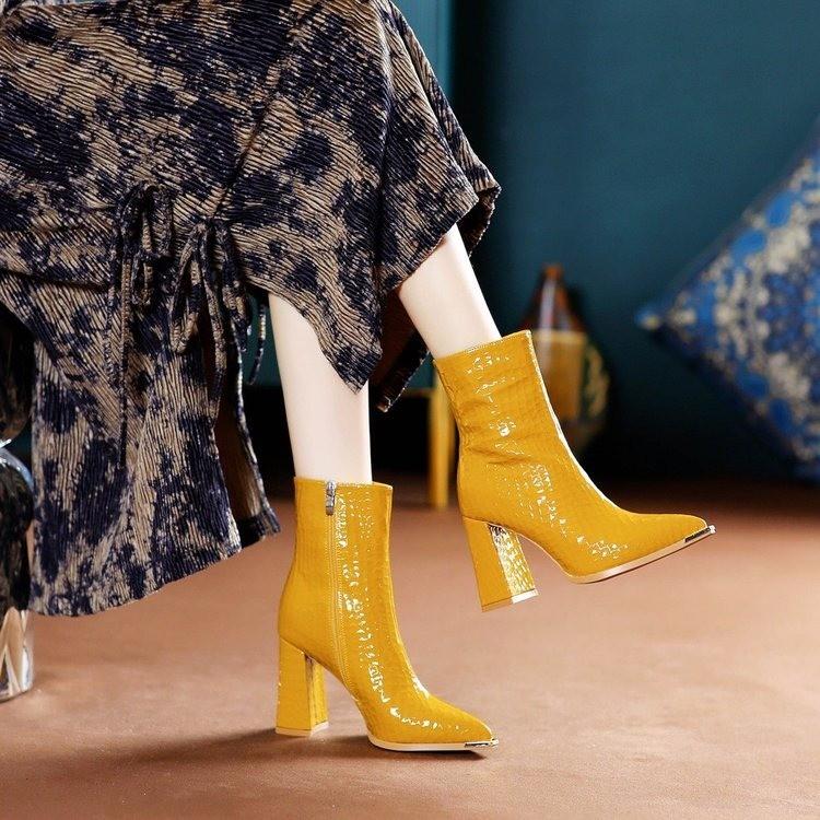 Botki damskie na grubej obcasie Wiosenno-jesienne Pojedyncze buty Nowe Szpiczaste buty na wysokim obcasie Modne Zapatos De Mujer