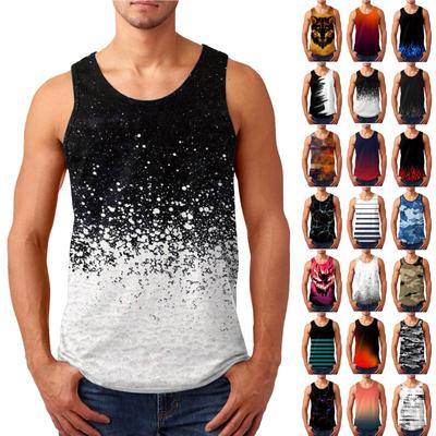 Men's Casual Fashion Summer Printed Round Neck Sleeveless Sport Vest Top Blouse