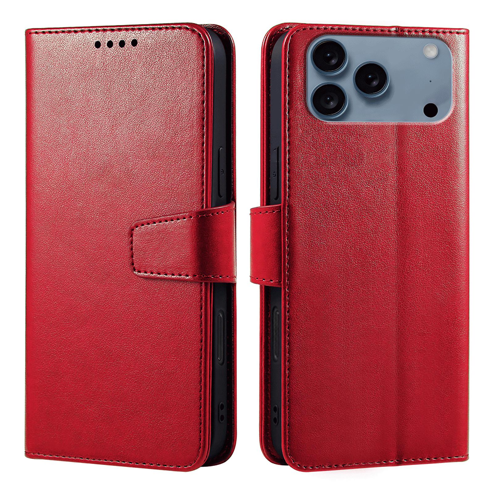 

For iPhone 17 Pro Case Stand Card Holder Wallet Leather Phone Cover Red