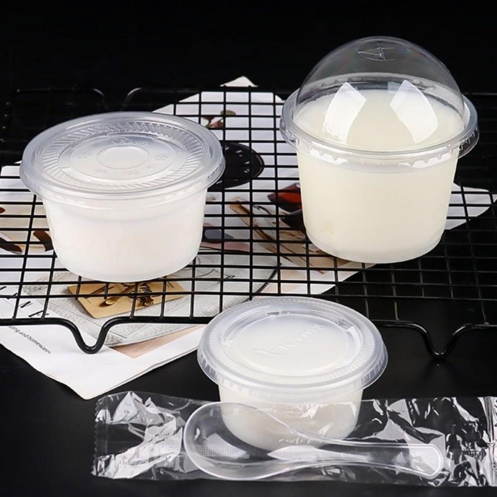 100pcs Leakproof Disposable Cups with Flat Lids Clear Pudding Bowl Ice Cream Container Party Use