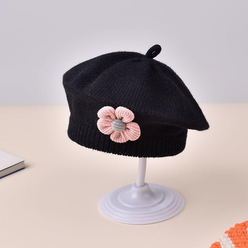 Winter Baby Girls Knitted Flower Bell Hat Cotton Sun Protection Windproof Multi Color Infant Beret for Toddler