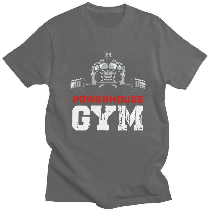 Custom Bodybuilding Fitness Powerhouse Gym T Shirt Men Short Sleeve Pure Cotton Tshirt Tee Tops Fashion Tshirts