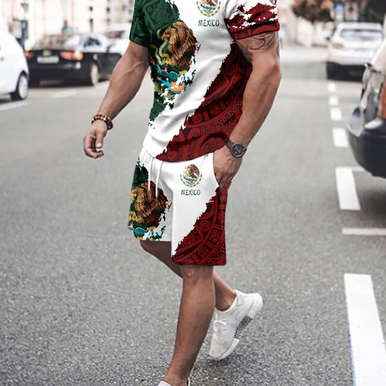 

Mexico Eagle 2 шт. Модные наряды для мужчин, повседневная футболка с круглым вырезом с коротким рукавом и шорты на шнурке для лета, мужская одежда для тренировок на отдыхе S