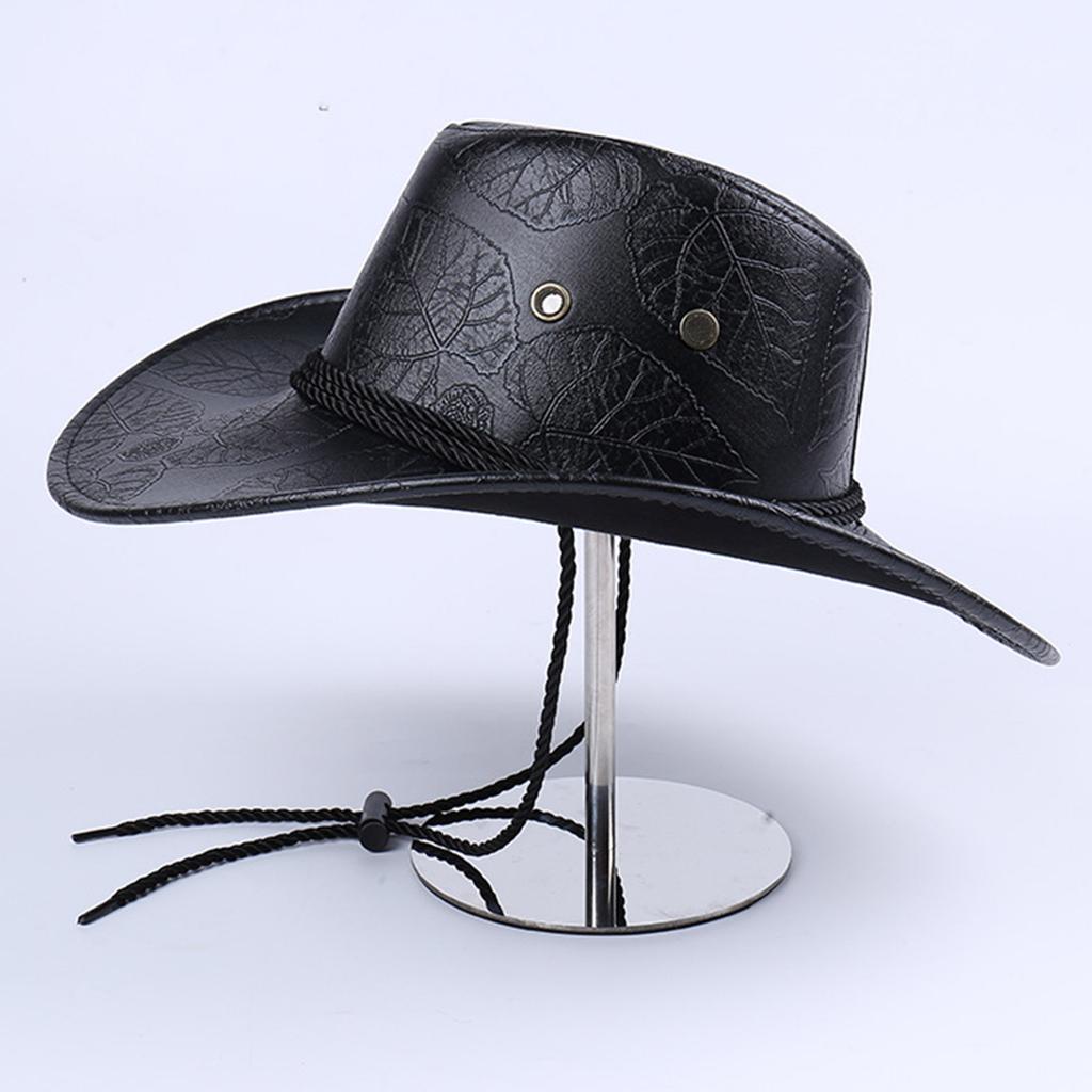 Vintage Sun Shield Hat Widen Brim Western Hat Vintage Leather Western Hat for Men Women Hiking Camping Fishing Travel