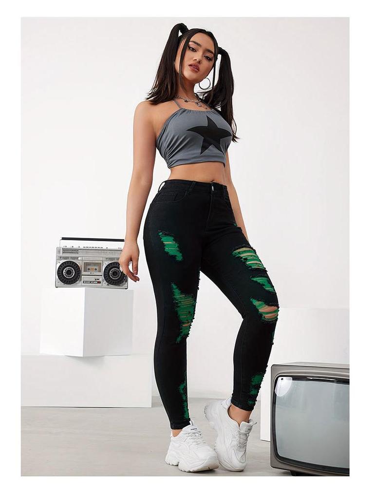 Colorful Slim Fit High-Waist Jeans for Women - Hip-Lifting Elastic Pencil Pants