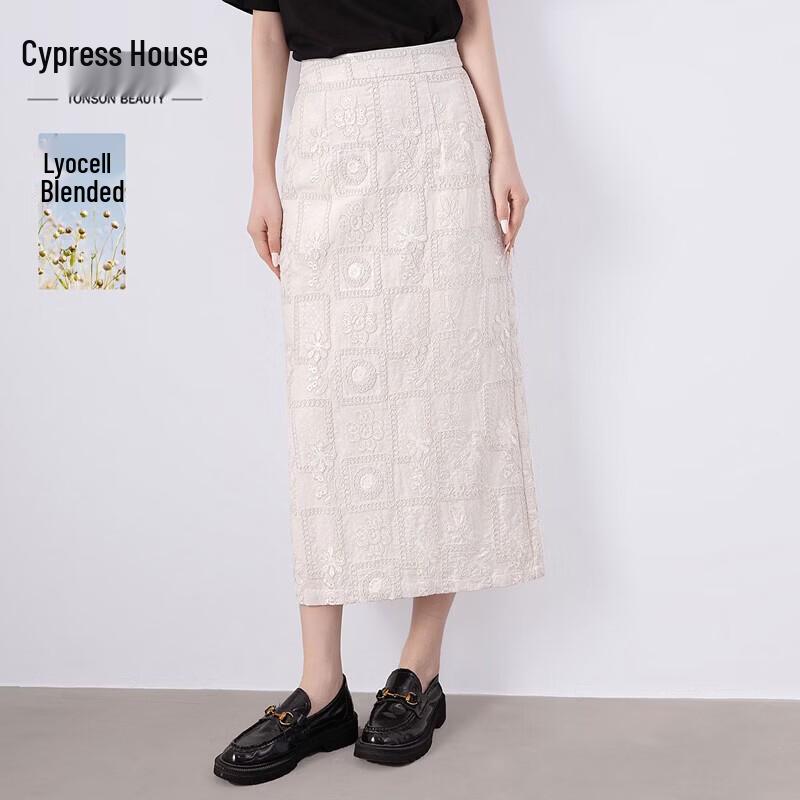 Women s Lyocell Linen Lace High-Waist Straight Skirt XL