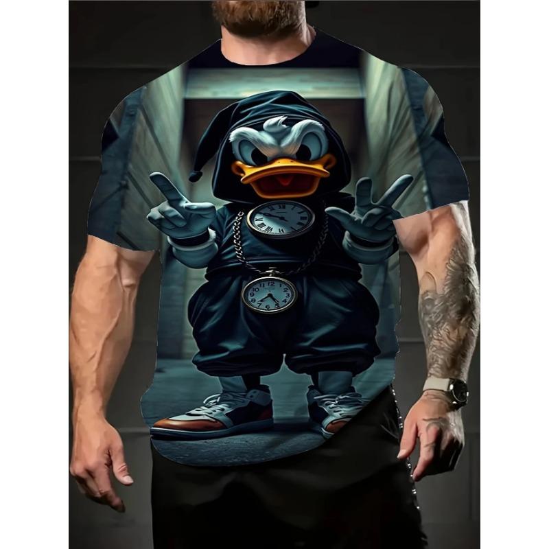 Men's 3D Cartoon Print T-Shirt - Casual Crew Neck T-shirt with Playful Cartoon Character Design