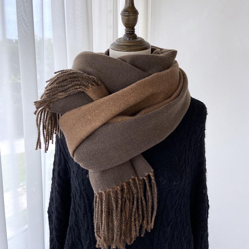 Women Winter Knitted Scarf Ladies Men Solid Double-Sided Tassel Scarve Mujer Male Foulard Wrap Shawl Unisex Imitation Cashmere