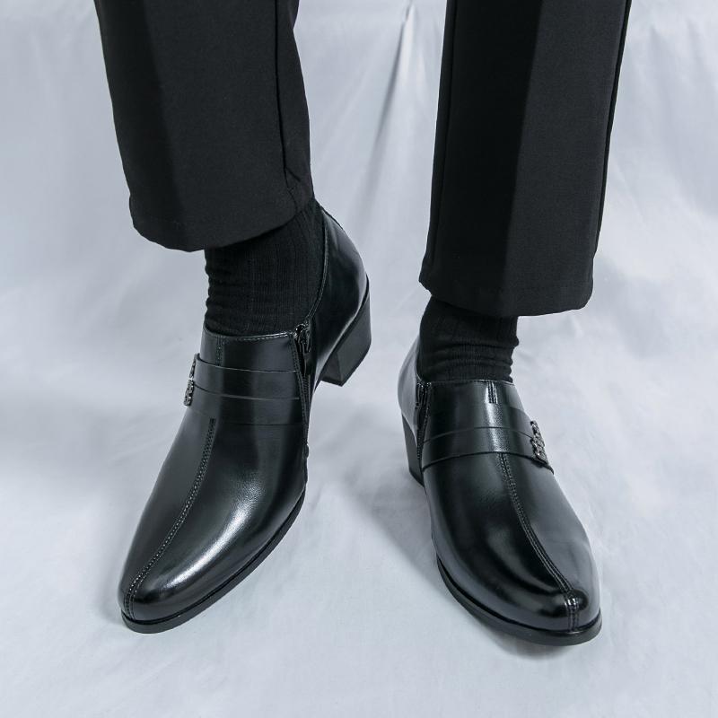 Fashion Men Shoes Retro Classic Formal Wear Shoes Black Side-zipper Business Fashion Pointed-toe Leather Shoe Gentleman Shoes Size 38-46
