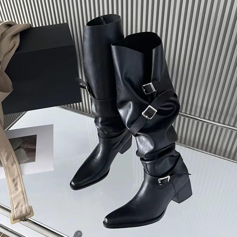 Eilyken Winter Punk Style Women Knee-High Boots Designer Square Heels Buckle Strap Shoes Ladies Booties