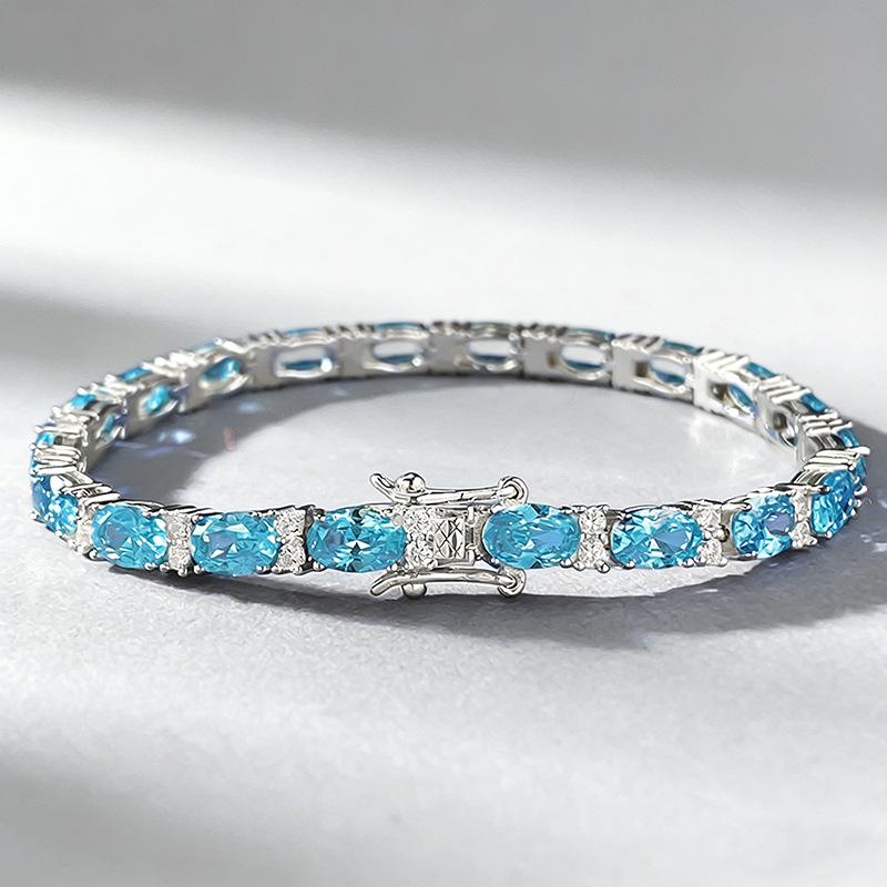 Xian Can Jewelry S925 Silver High Carbon Diamond Luxurious Aquamarine Bracelet