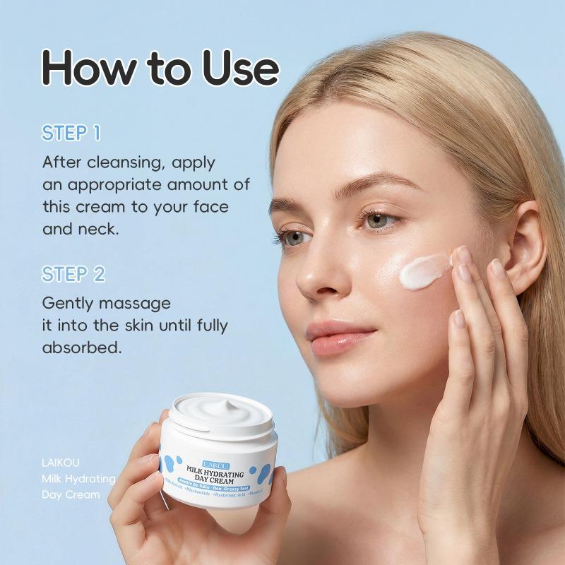 LAIKOU Milk Hydrating Day Cream 30g - Daily Face Moisturizer with Hyaluronic Acid, Vitamin C & E for Silky, Soft and Smooth Skin
