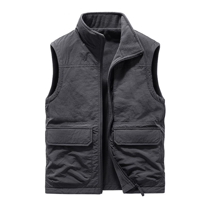 Autumn and Winter Men's Outdoor Double-sided Wear Plus Velvet Vest Multi-pocket Casual Tooling Vest Sleeveless Jacket