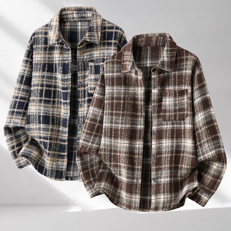 Men's Plus Size Plaid Flannel Shirt Lapel Collar Oversized Shacket 4XL‑10XL