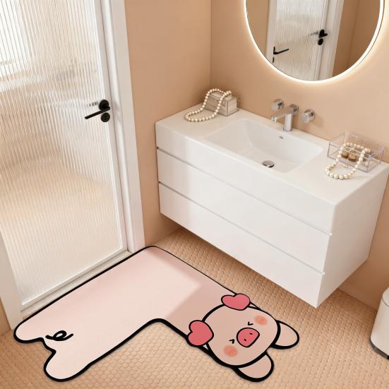 Diatom Mud Floor Mat Cartoon Animal Shape L-Shaped Design Water Absorbent Quick Dry Anti-Slip Doorway Mat