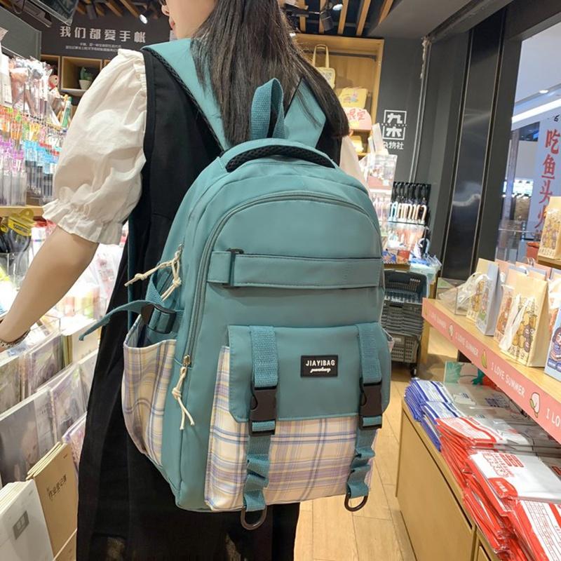 IELGY japanese plaid backpack female class simple casual girl large-capacity high-quality zipper schoolbag