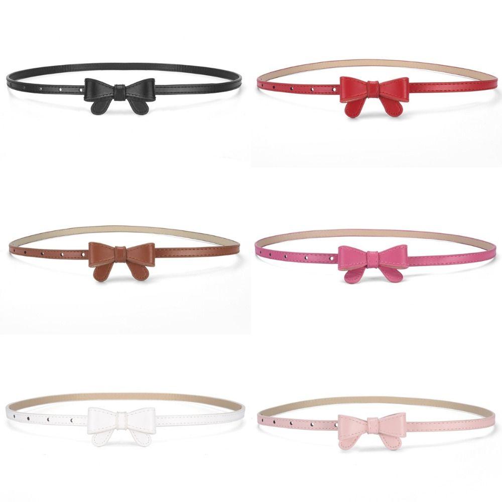 New Bowknot Leather Belt Solid Color Adjustable Thin Belt Simple Waist Chain for Jeans